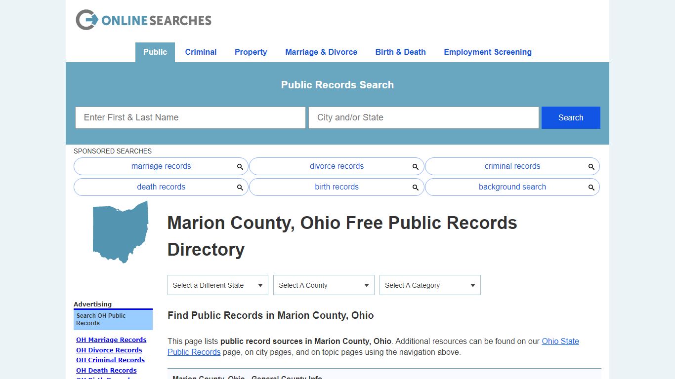 Marion County, Ohio Free Public Records Directory - OnlineSearches.com