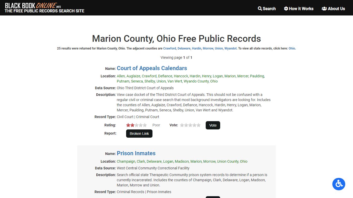 Marion County, Ohio Free Public Records - Black Book Online